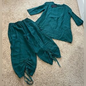 New bryn walker pant suit set woman’s sizes medium tunic top & large pants linen